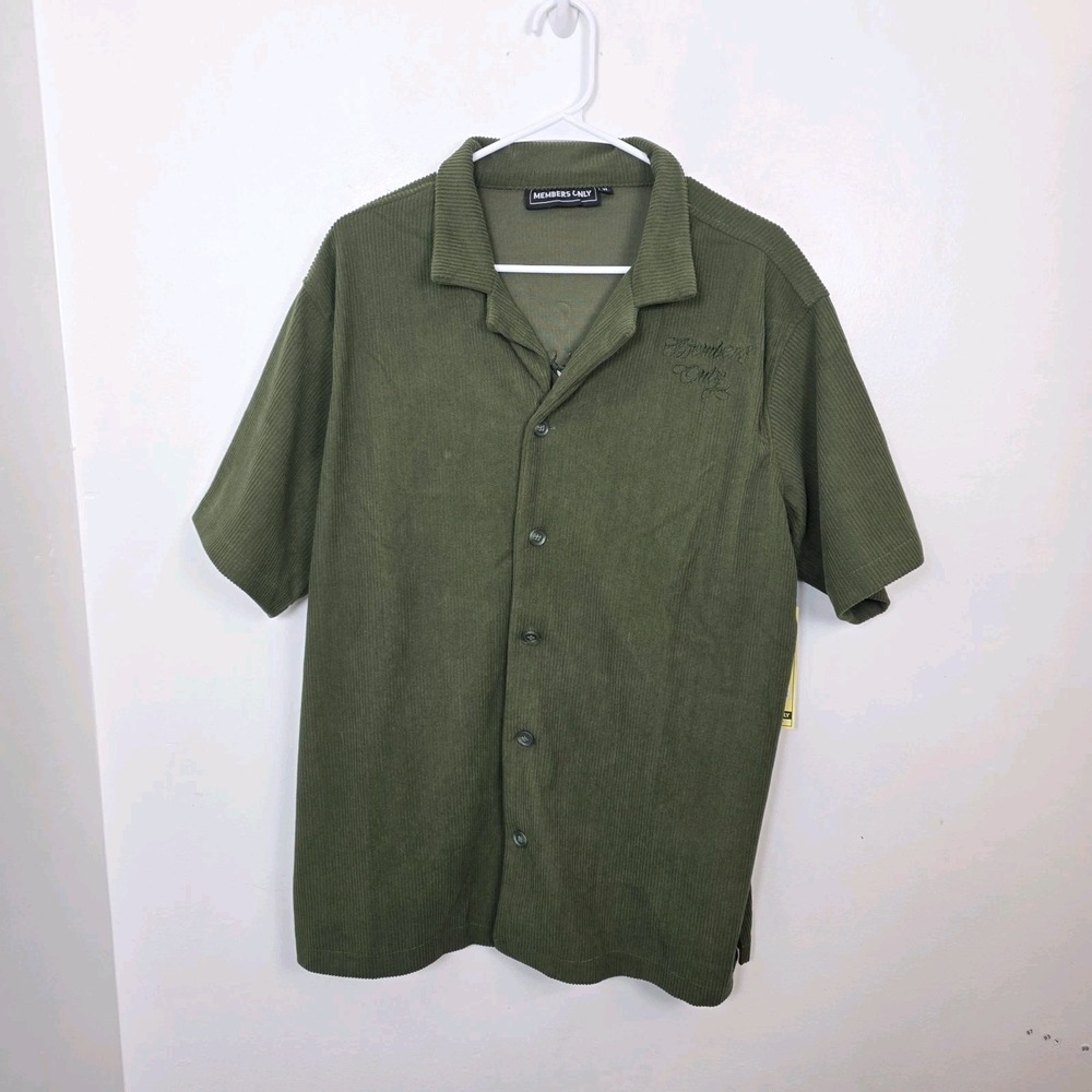 Members Only Green Ribbed Embroidered Preppy Old Money Button Up Shirt Size XL